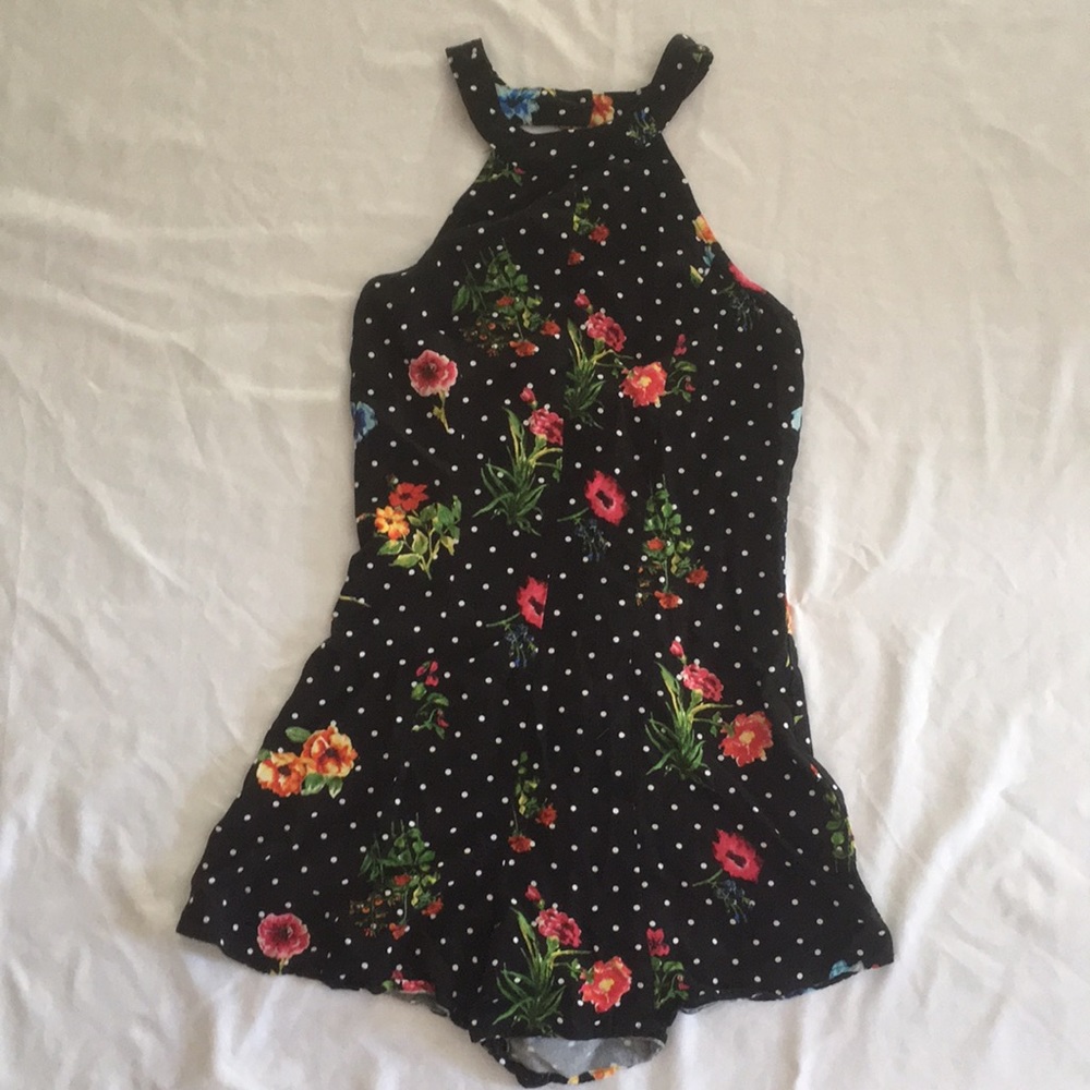 Floral high neck romper